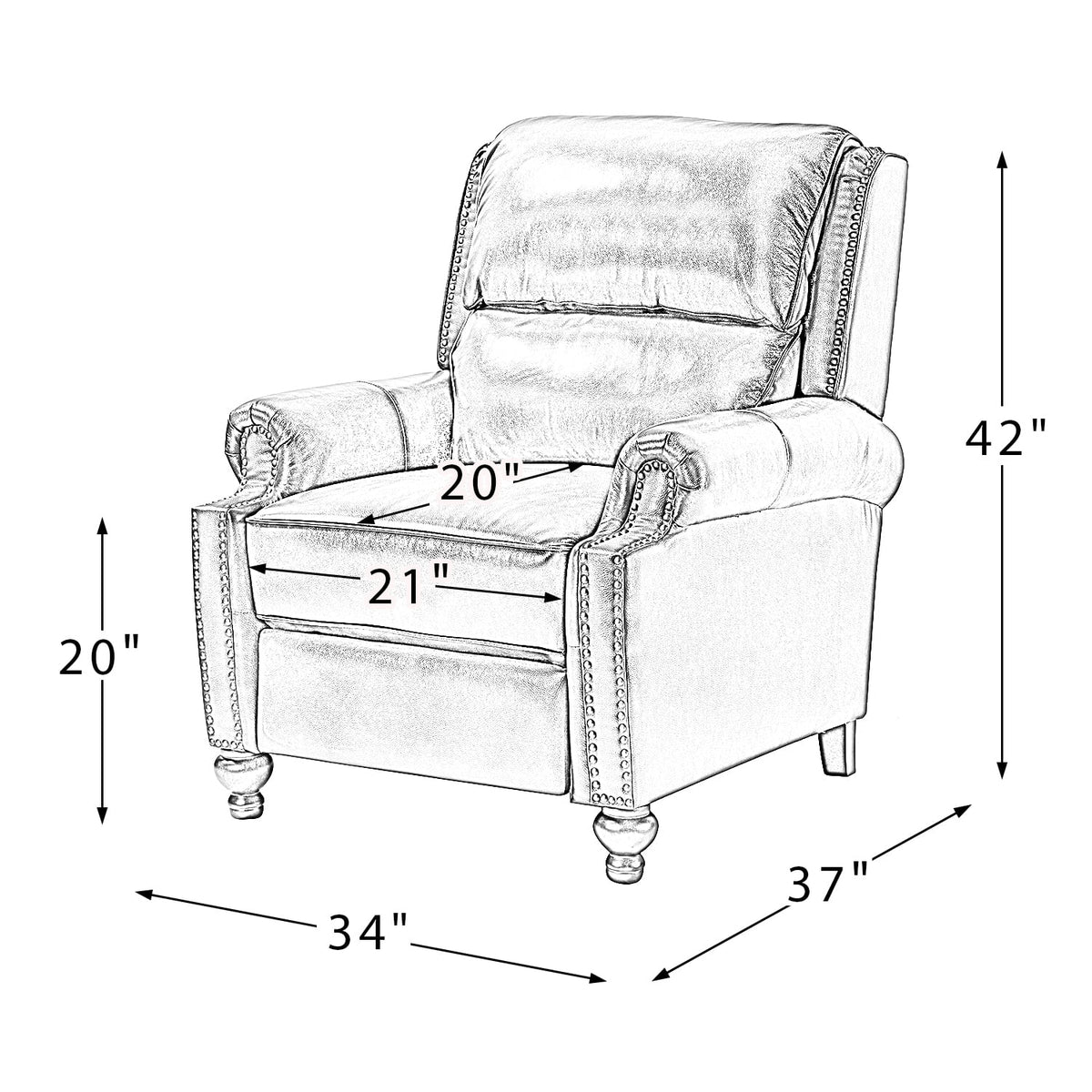 Camel Leather Recliner Chair with Wood Legs K204495