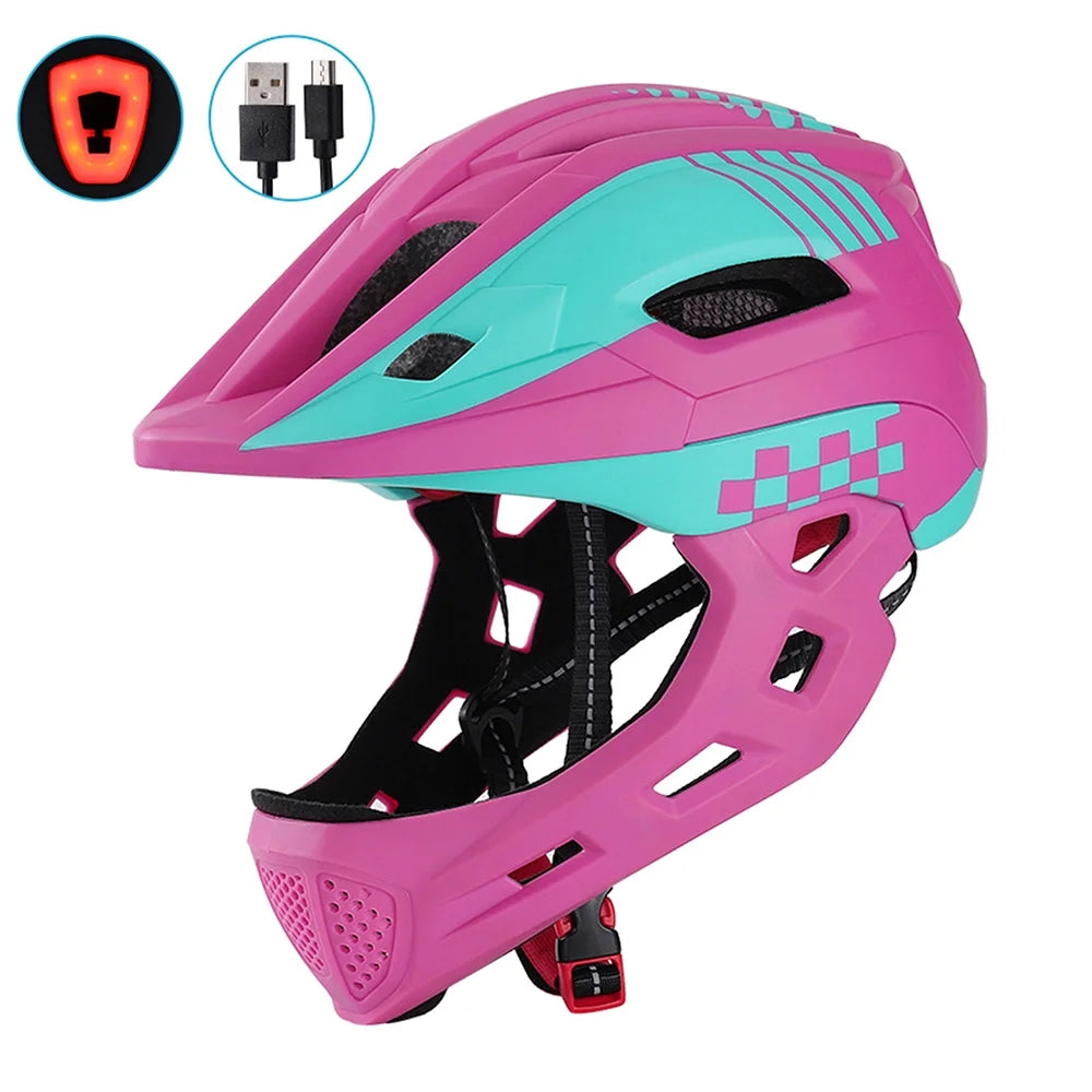 Kid Bike Full Face Helmet with Taillight and Detachable Chin J634