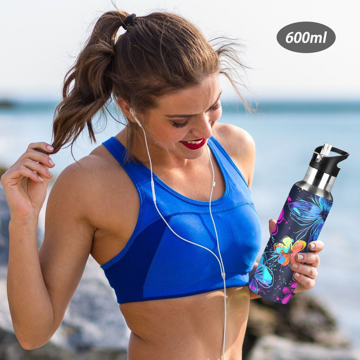 20 oz Insulated Stainless Steel Water Bottle with Straw Lid I722