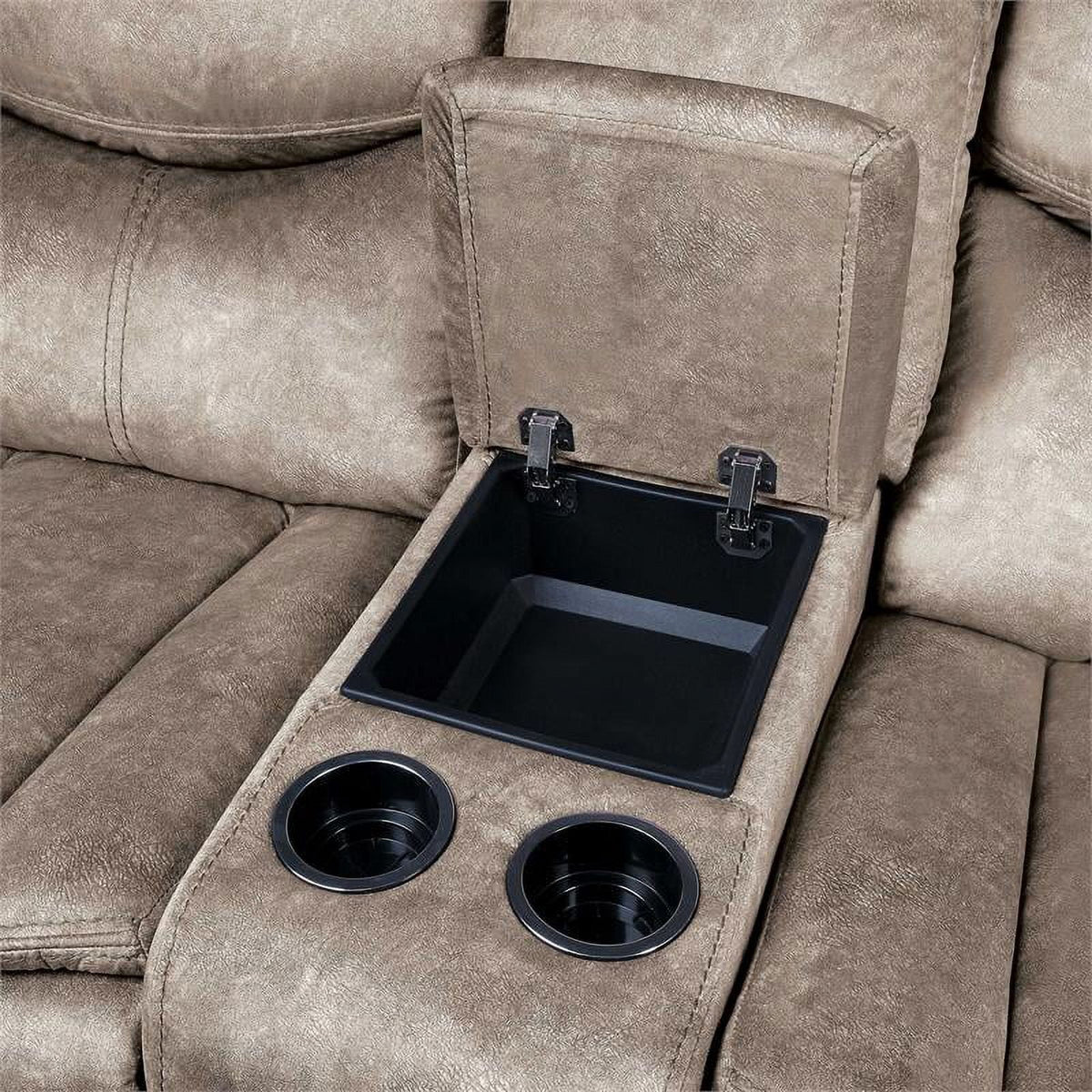 Brown Fabric Double Glider Reclining Loveseat with Console V393979