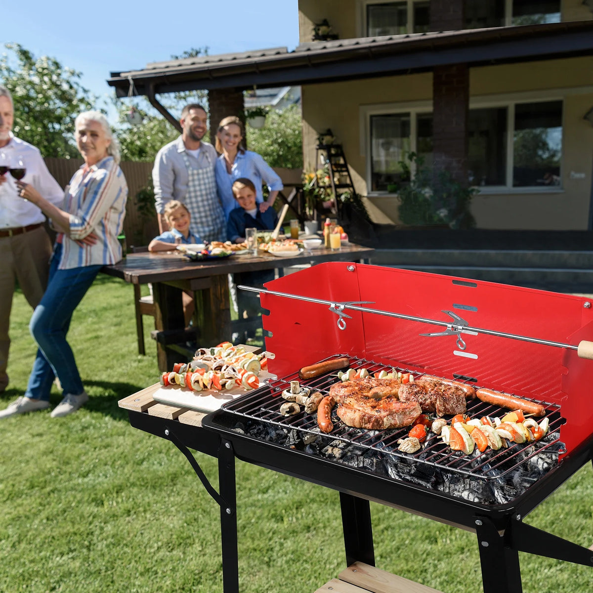 Square Enamel Charcoal Oven Black Red P8715