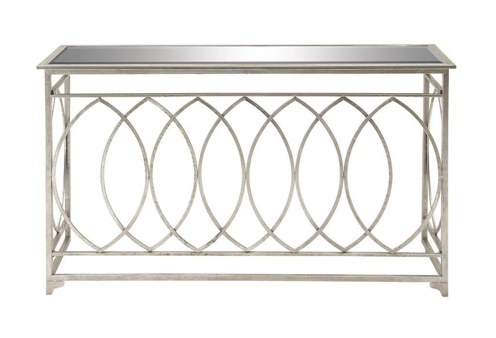 54" x 32" Silver Metal Mirrored Glass Console Table M90375