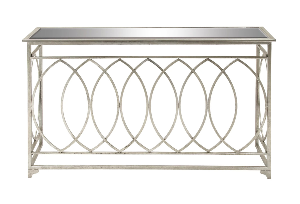 54" x 32" Silver Metal Mirrored Glass Console Table M90375