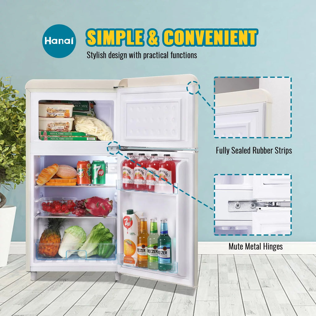 3.5 Cu.ft Retro Mini Fridge with Freezer Dual Doors Cream B198