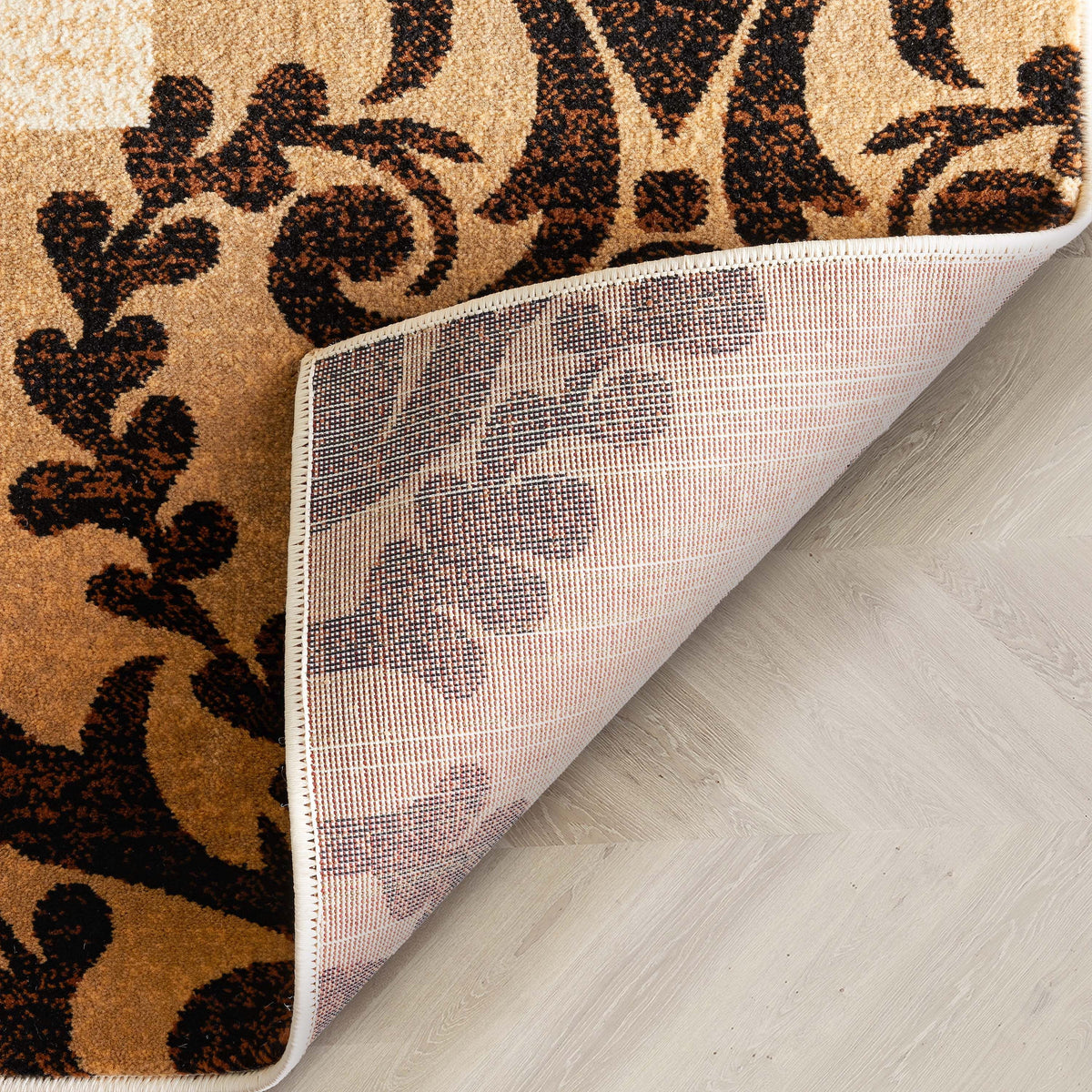 Modern Damask Border Rug Easy Clean Stain Fade Resistant T197311