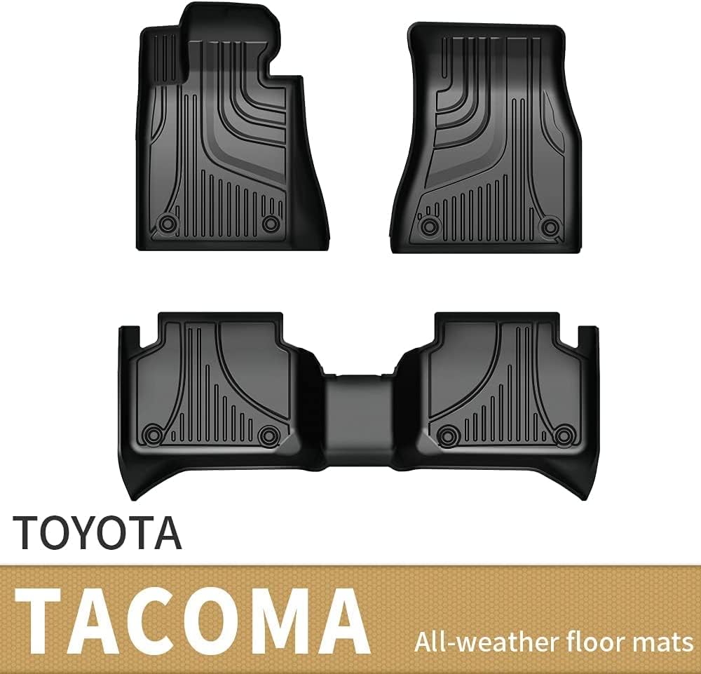 Heavy Duty Black TPE All Weather Car Floor Mats, 1st & 2nd Row Full Set H2262