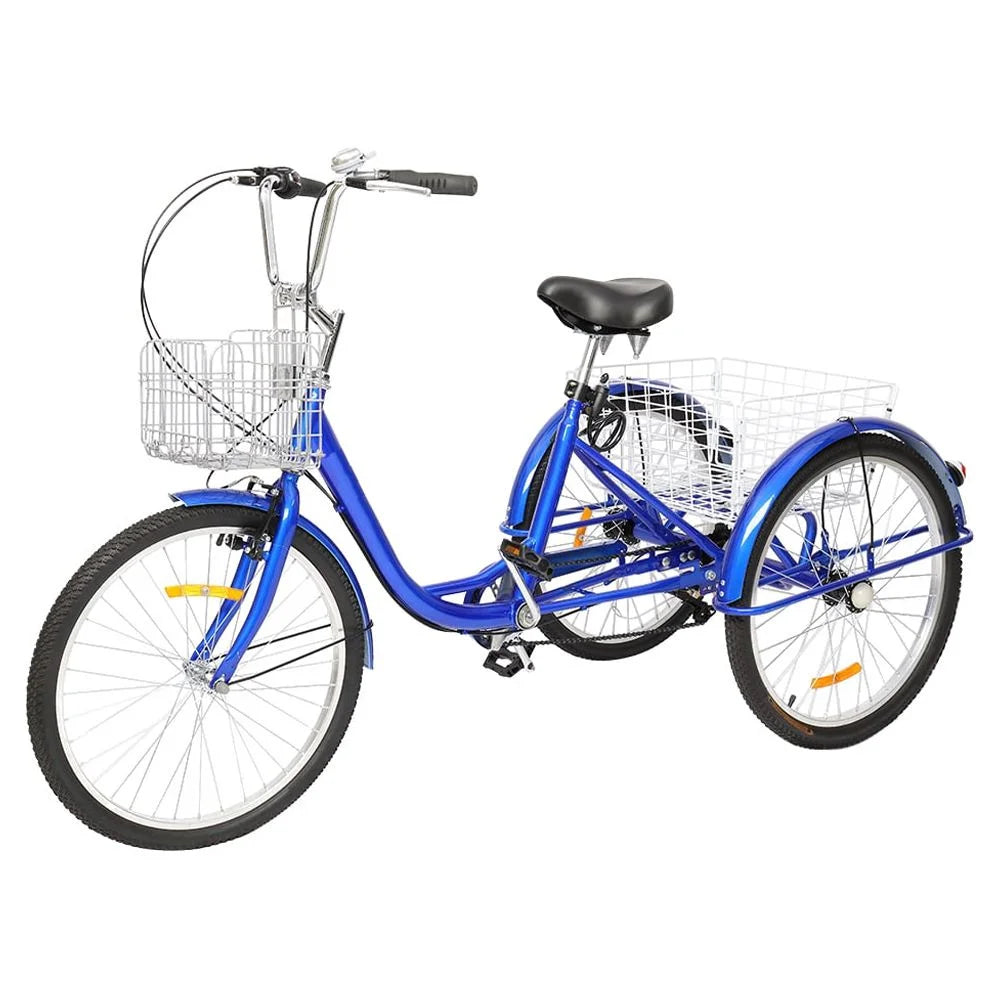 Blue 26 Wheels 7 Speed Adult Tricycle with Baskets Q129