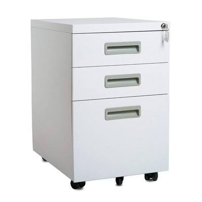 White 3-Drawer Mobile Metal File Cabinet O23796