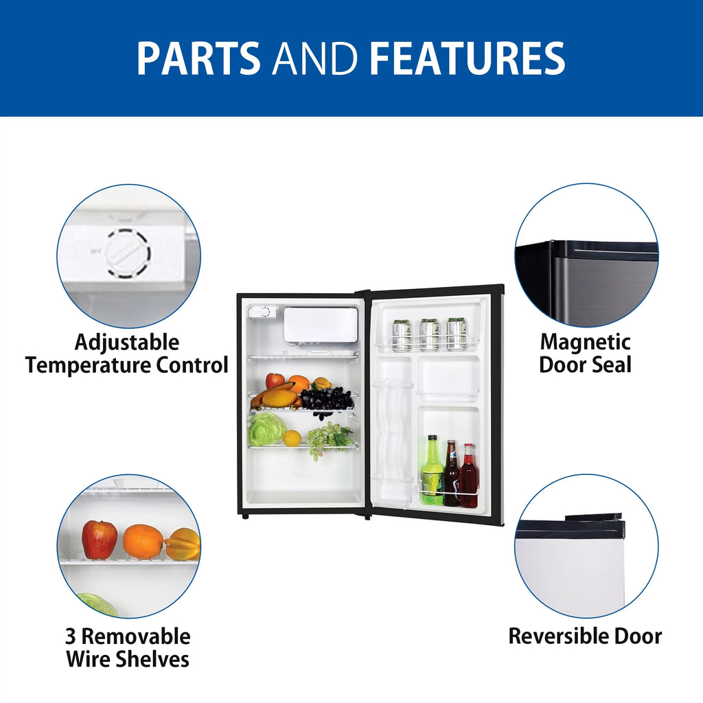 Stainless Steel Compact Fridge with Freezer 4.4 Cu Ft N946018