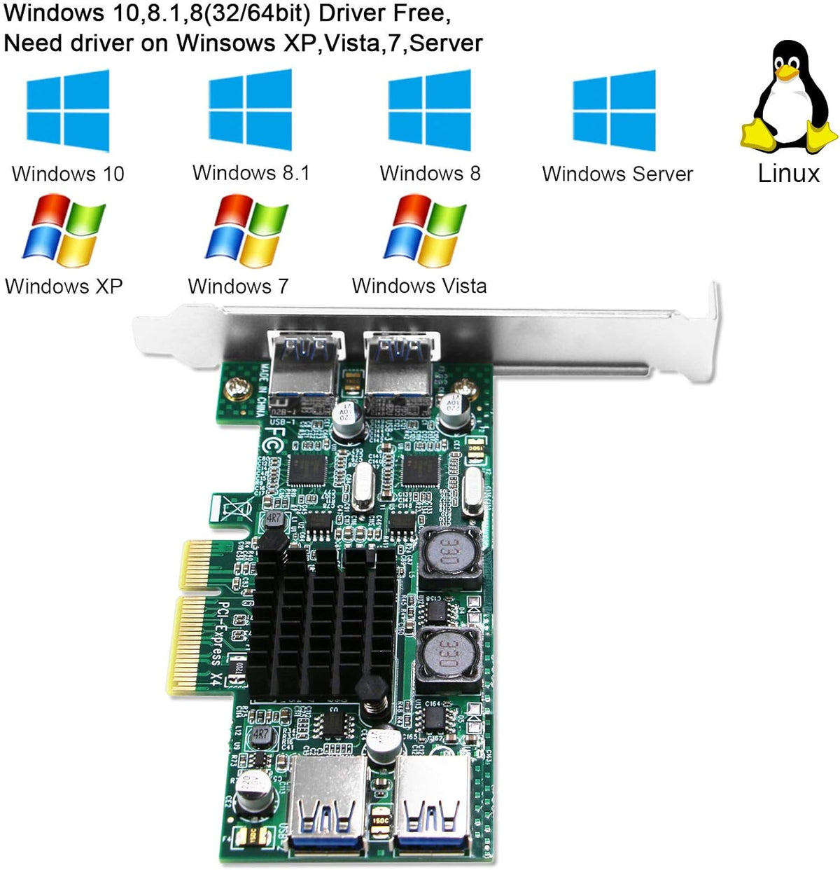 4 Port PCIe USB 3.0 Card Adapter, Pack of 2 K636098