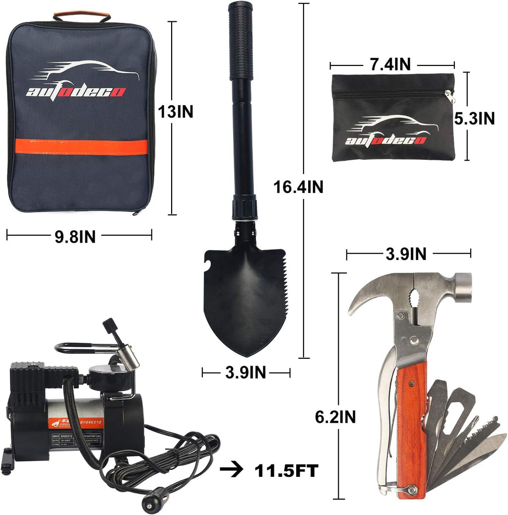 118 Pieces Car Emergency Kit with Jumper Cables, Air Compressor, Tow Strap Y538