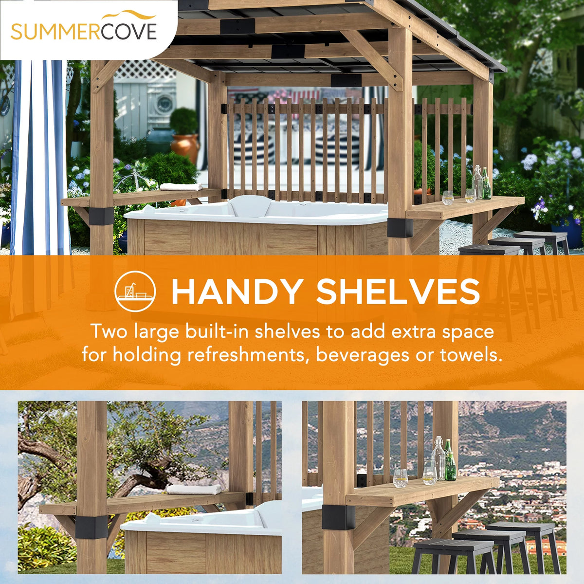 Wooden Grill Gazebo 10 ft. x 11 ft. Cedar Frame with Aluminum Hardtop Roof J743