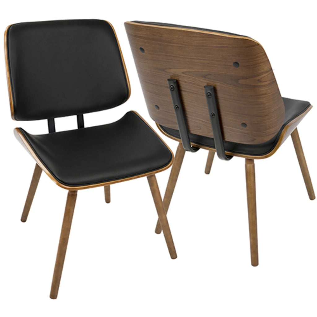 Walnut Black Faux Leather Dining/Accent Chair Set of 2 T18191