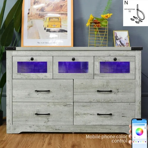 Wooden Storage Cabinet with LED Light and 7 Drawers X575626