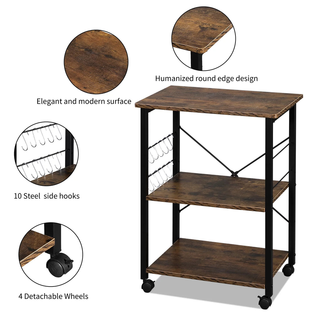 3-Tier Rolling Kitchen Cart with Metal Frame H23912