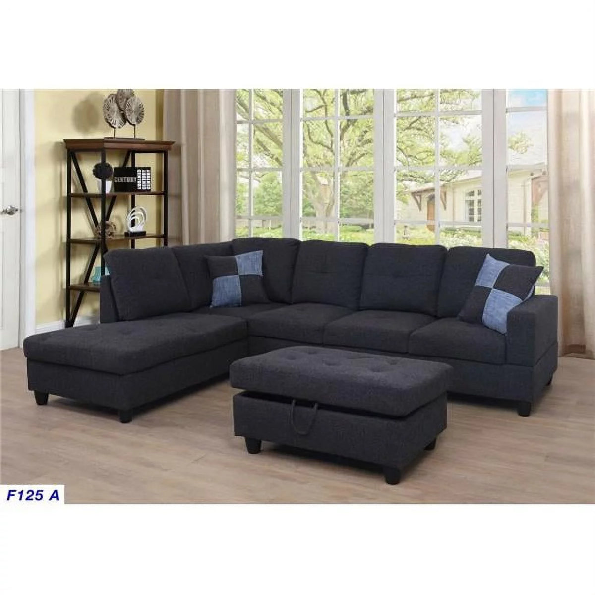 Dark Grey Left Facing Linen Sectional Sofa Set T4700