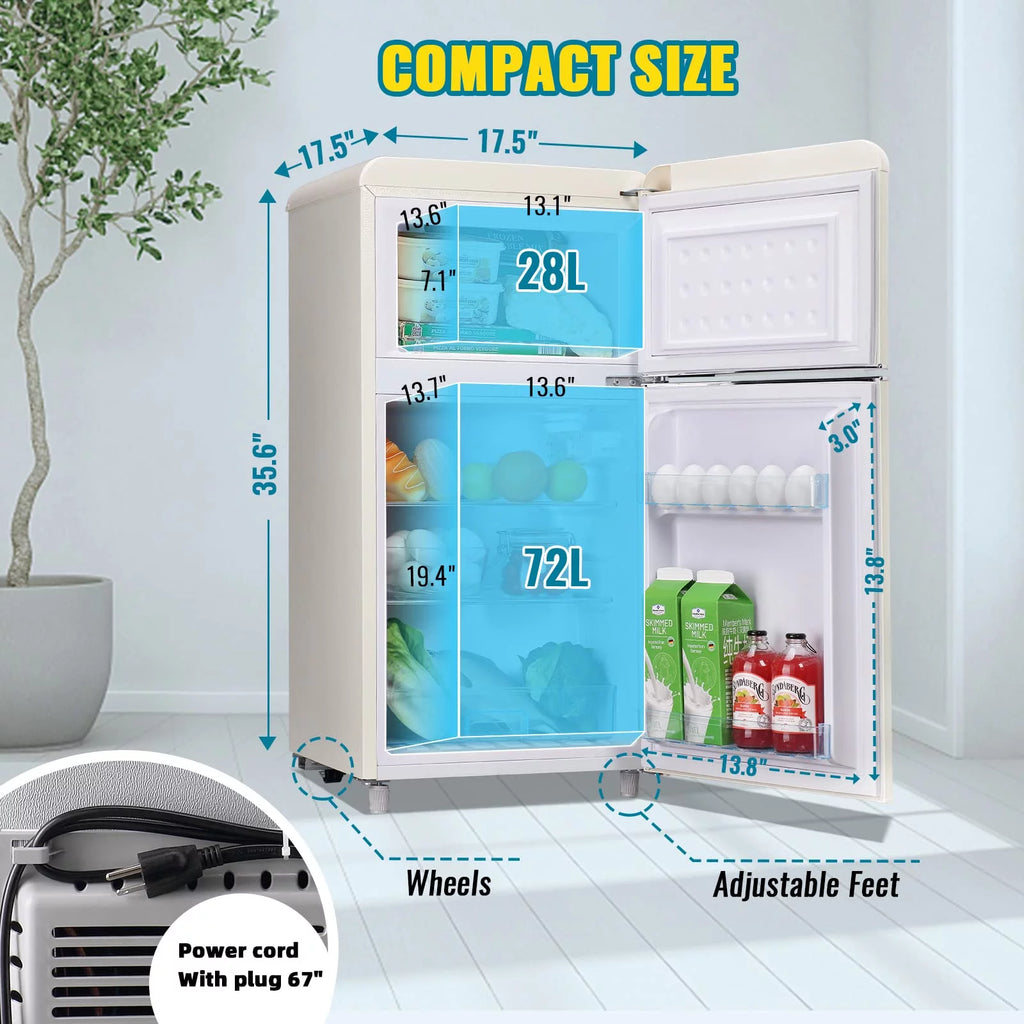 3.5 Cu.ft Retro Mini Fridge with Freezer Dual Doors Cream B198