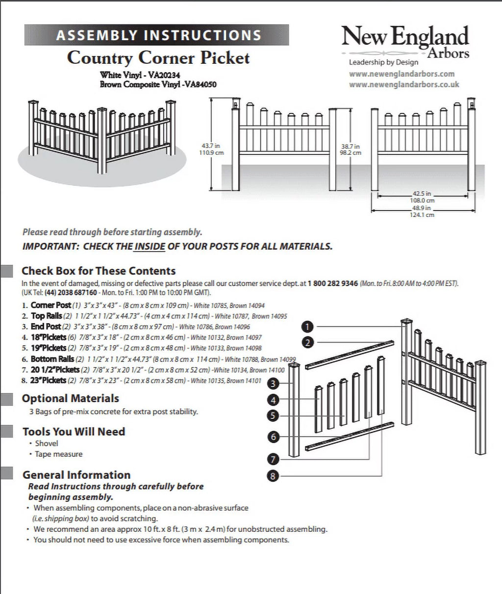 White Vinyl Corner Picket Fence Accent O254724