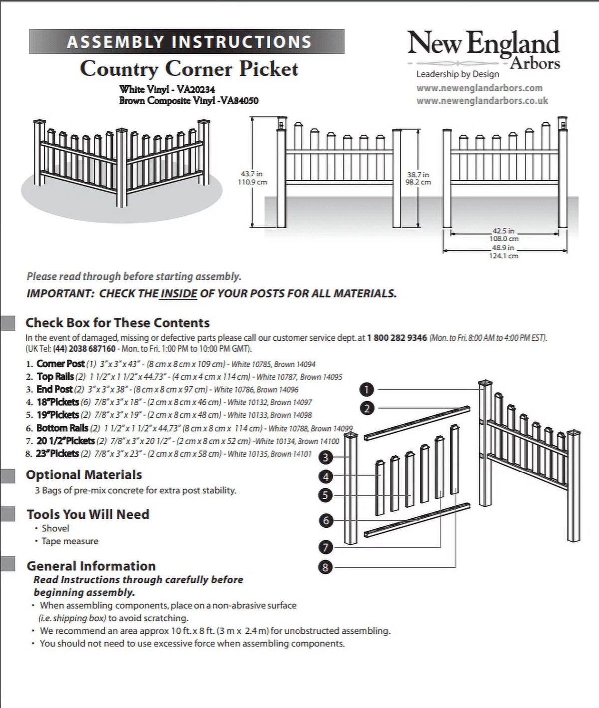 White Vinyl Corner Picket Fence Accent O254724