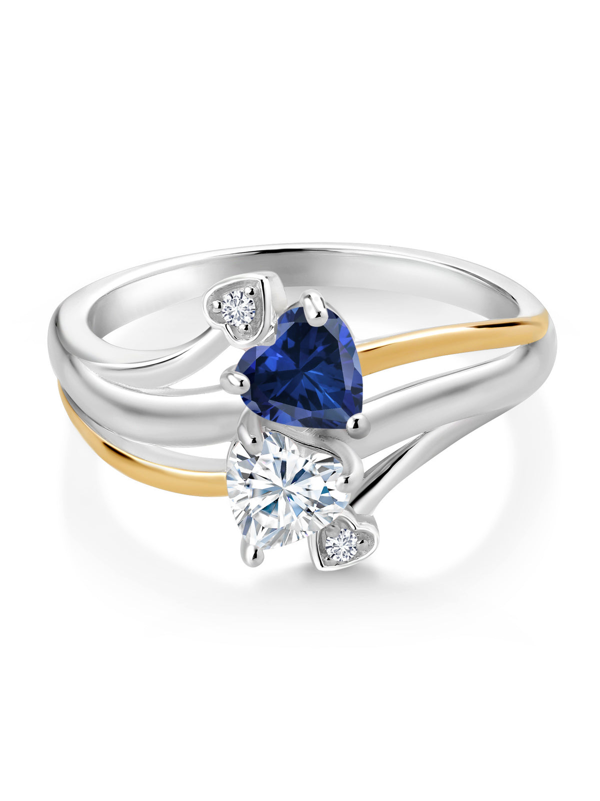 925 Silver 10K Yellow Gold Lab Grown Diamond Ring Created Sapphire Moissanite C6963