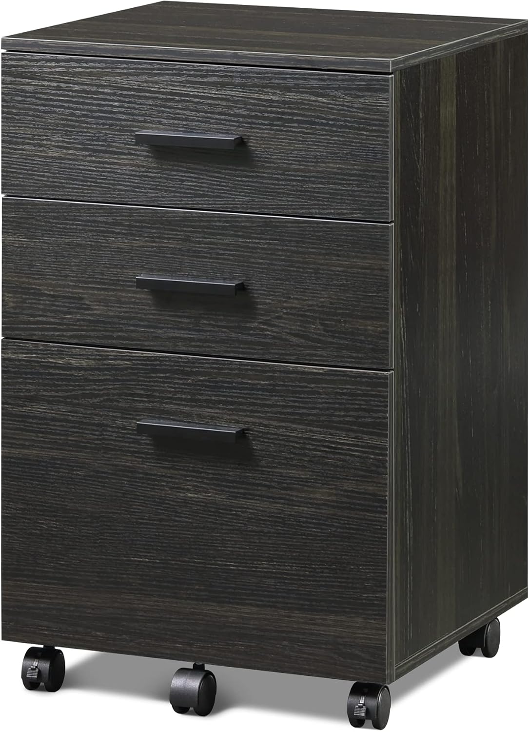Black 3 Drawer Wood Mobile File Cabinet E3764