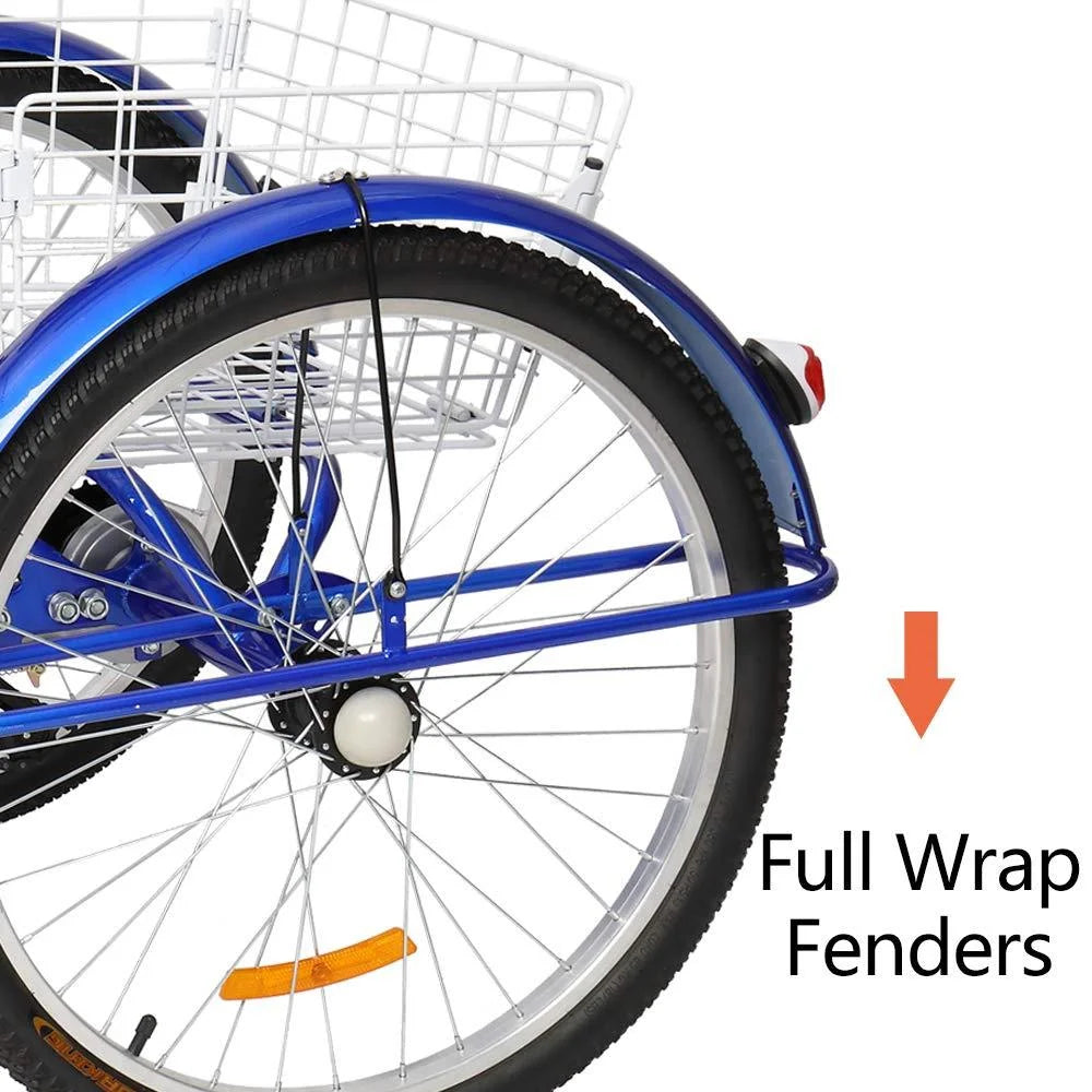 Blue 26 Wheels 7 Speed Adult Tricycle with Baskets Q129