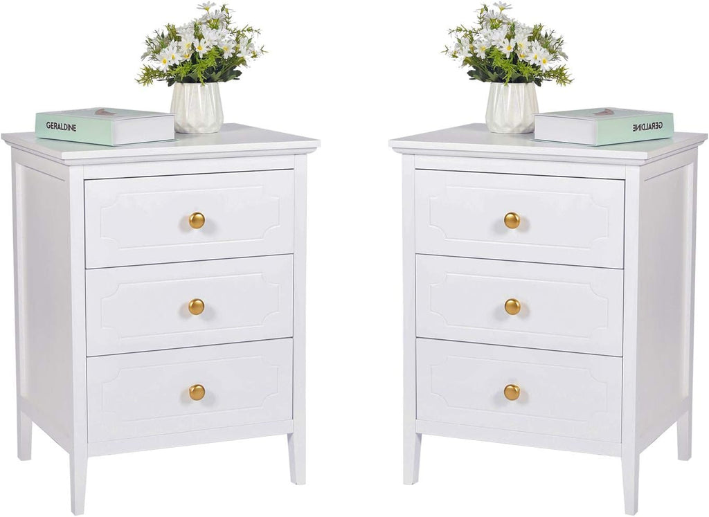White 3 Drawer Wood Bedside Table S3654