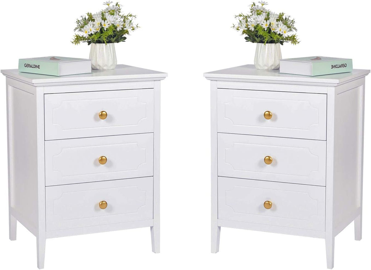 White 3 Drawer Wood Bedside Table S3654