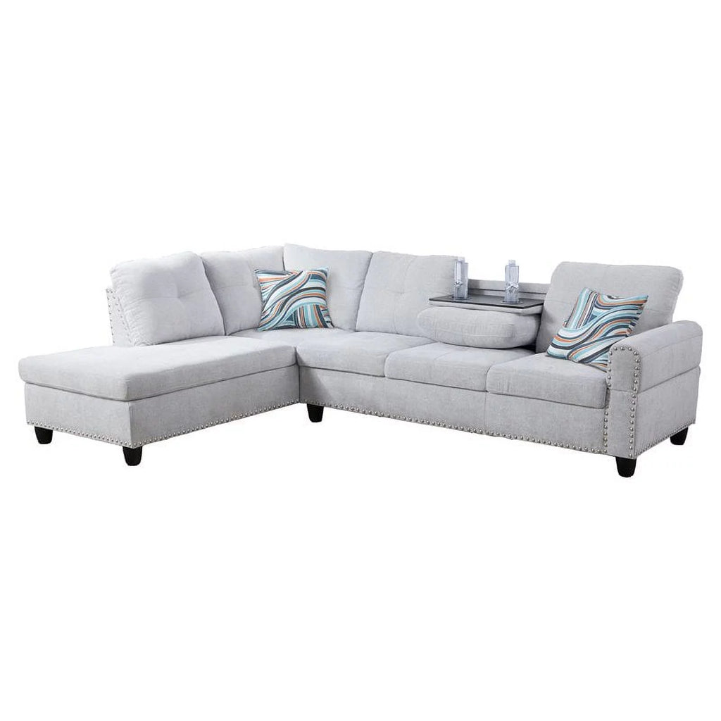 Linen Fabric Sectional Sofa in Gray White T46634