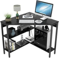 Black Corner Desk with Outlets USB Ports Shelves H229